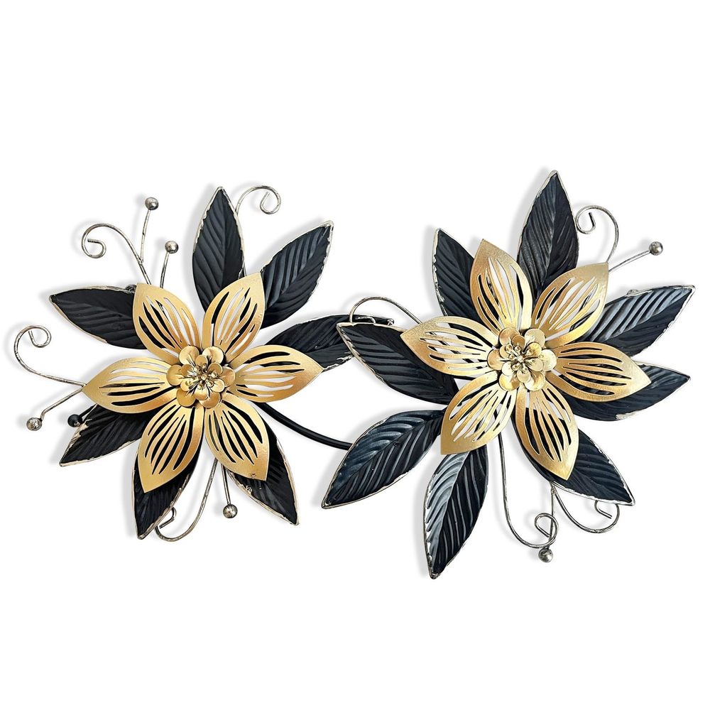 Black Gold Metal Flowers Wall Decor,15" 3d Multi-layer Modern Floral Art,👋